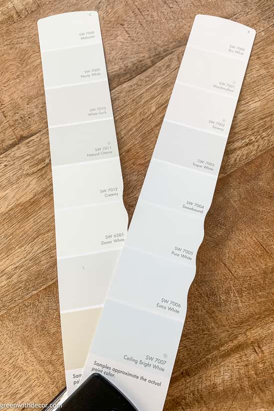 White paint swatches for how to pick paint colors