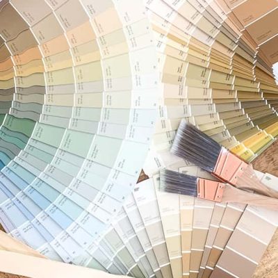 Paint can labels + paint brushes for how to pick paint colors