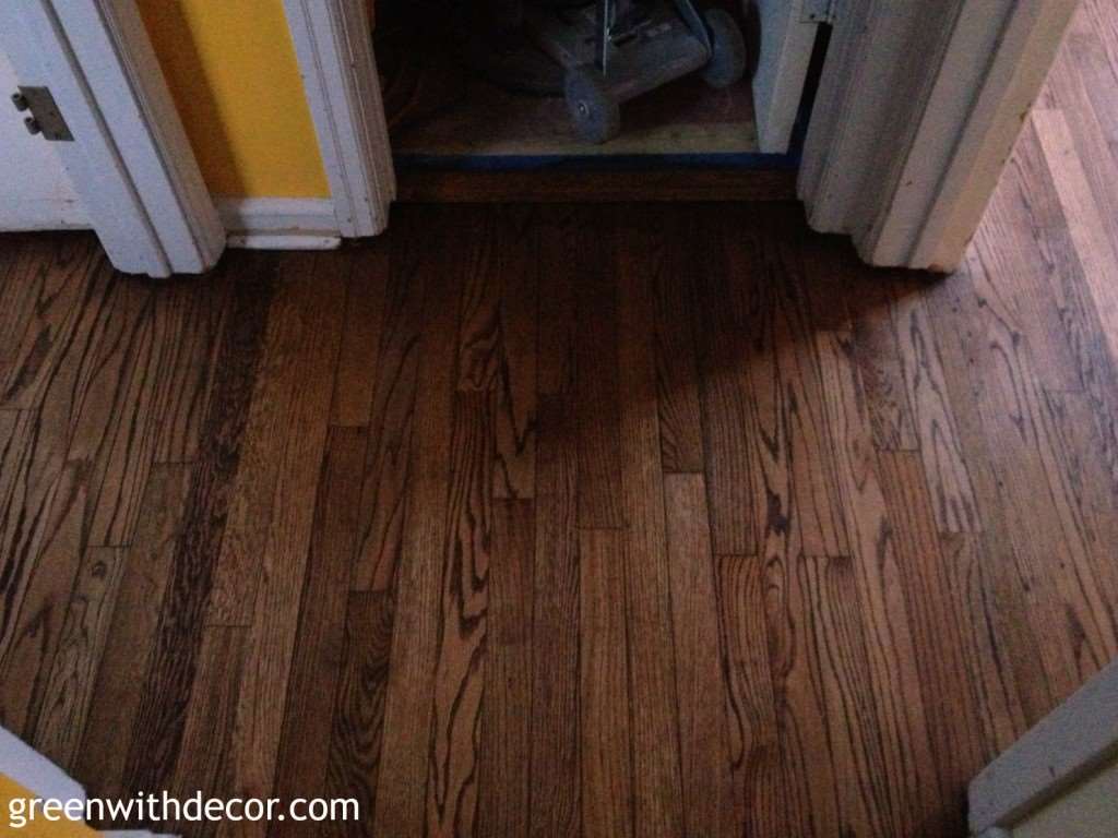 Hardwood floor color reveal. And a tip for bringing together hardwood floors from two separate rooms. | Green With Decor