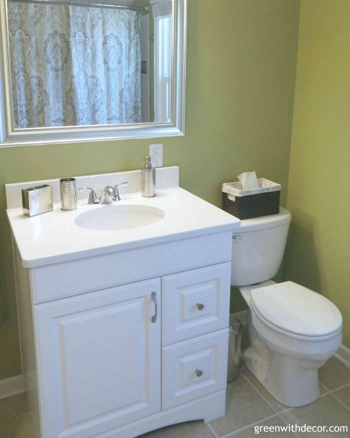 Renovated white and green bathroom reveal – so pretty! | Green With Decor