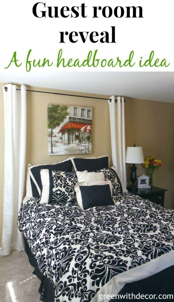 I love this guest room. What a pretty headboard idea! | Green With Decor 