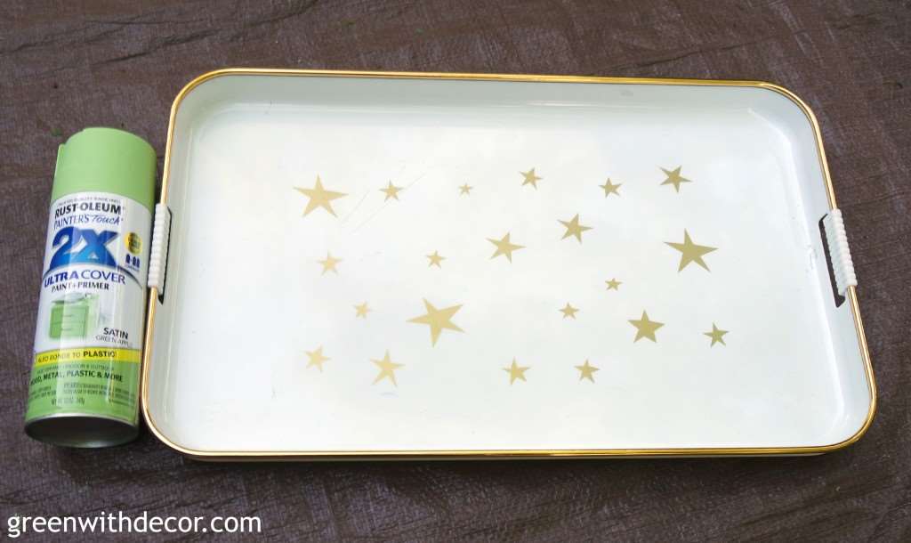 Alt text: Take an old tray from trash to treasure with some spray paint! What an easy DIY project. | Green With Decor 