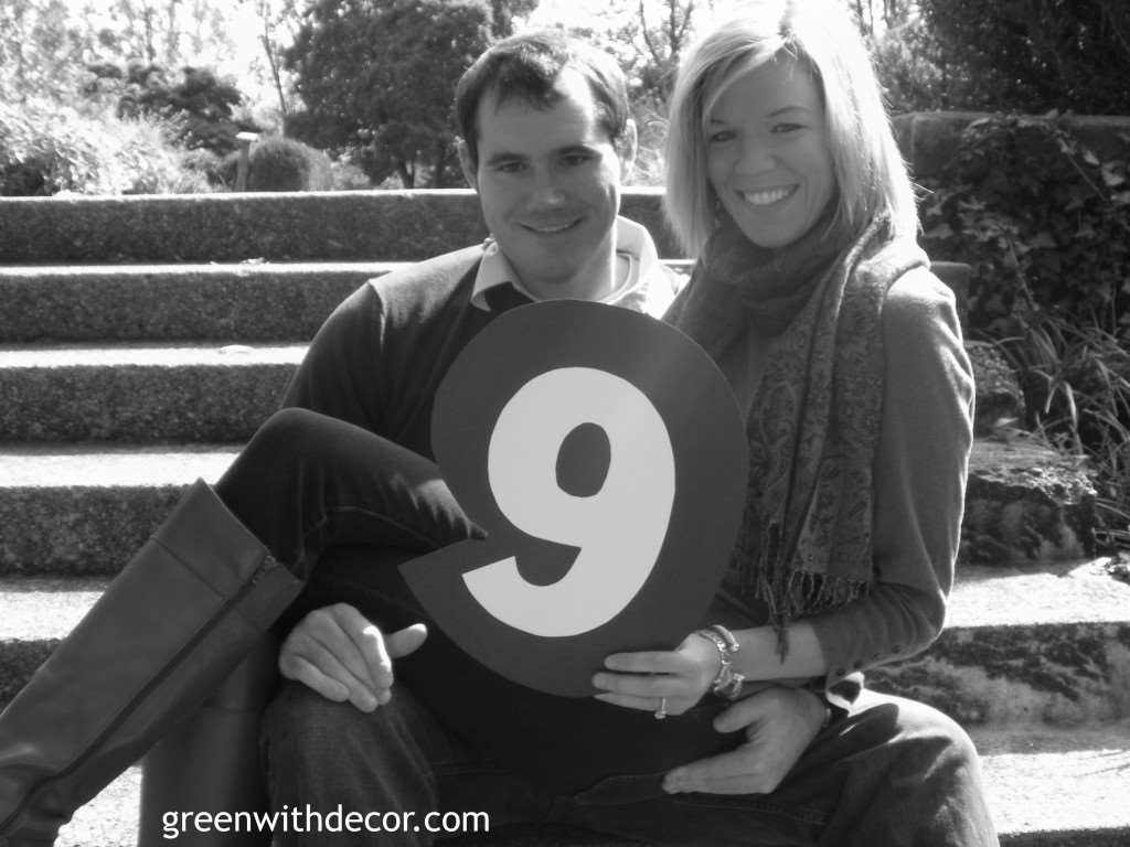 Green With Decor – Creative and easy idea for wedding table numbers. Take a picture holding each number, then frame the numbers that make up your wedding date.