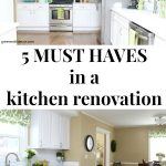 White kitchen renovation, with text overlay "5 must haves in a kitchen renovation"