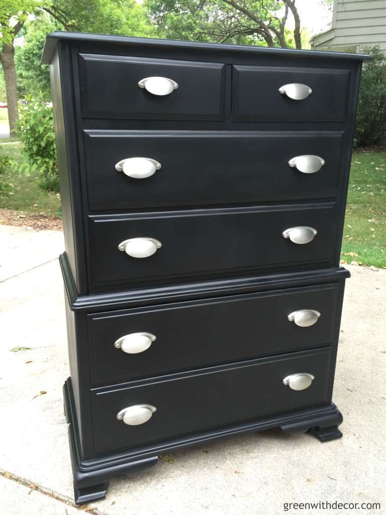 A dresser makeover with spray paint and new hardware. 