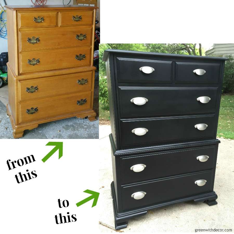 What a fun DIY dresser makeover with spray paint and new hardware. I can’t believe the transformation! Fun idea with Rustoleum spray paint