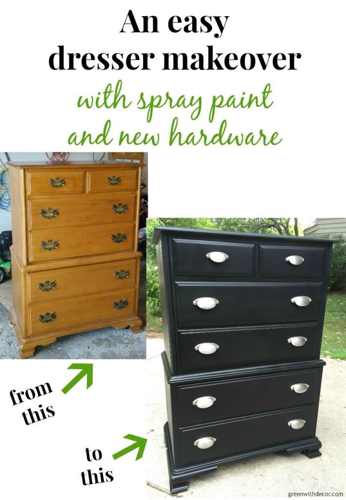 What a fun DIY dresser makeover with spray paint and new hardware. I can’t believe the transformation! | Green With Decor 