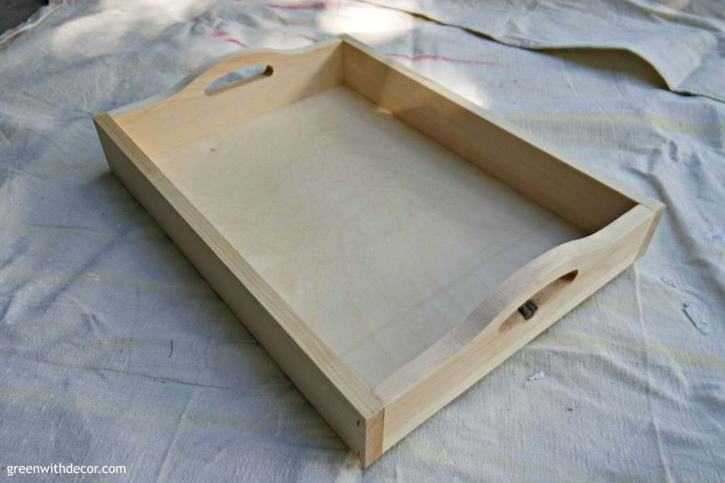 What a fun DIY tray project! How to add an initial and stripes to a plain wooden tray. Love the green and white stripes! | Green With Decor