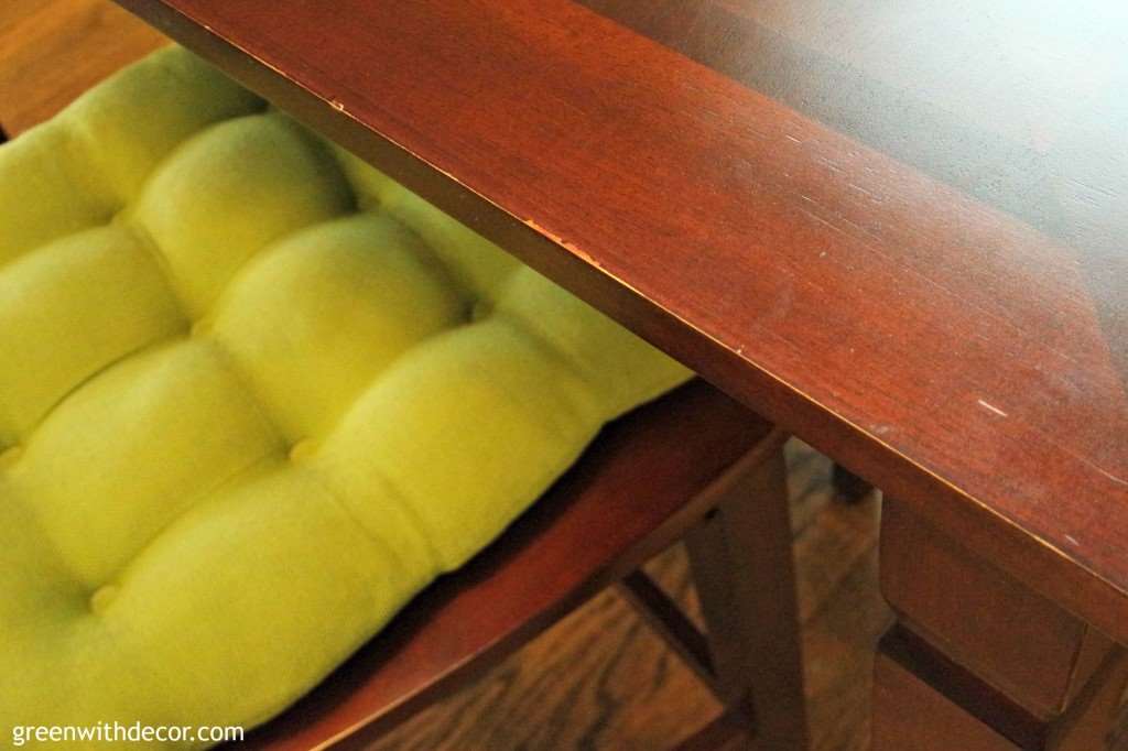 A fast and easy way to fix nicks in furniture. I fixed my dining room table in 10 minutes! | Green With Decor