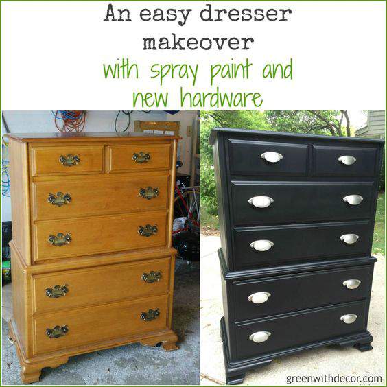 What a fun DIY dresser makeover with spray paint and new hardware. I can’t believe the fabulous transformation! 