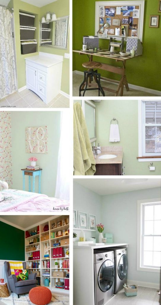 Gorgeous green paint inspiration for every room in the house: laundry room, bathroom, craft room, office and bedrooms!