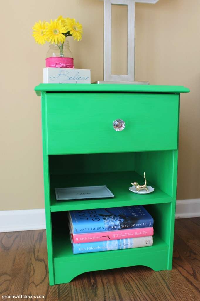 An enchanting nightstand makeover. The paint brand she used offers products for prep and finishing, too – this makeover sounds really easy, and I love the color (Enchanting by Velvet Finishes)! 