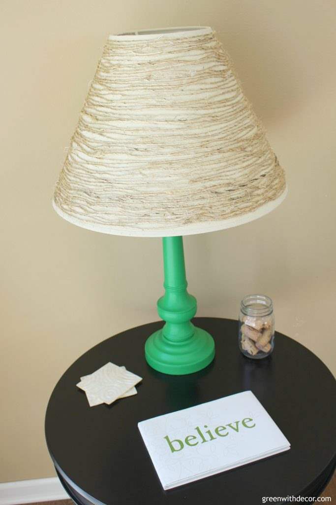 Easy tutorial to update an old lamp with paint and twine. This would be adorable in a kid’s bedroom or fun in a lake house! | Green With Decor