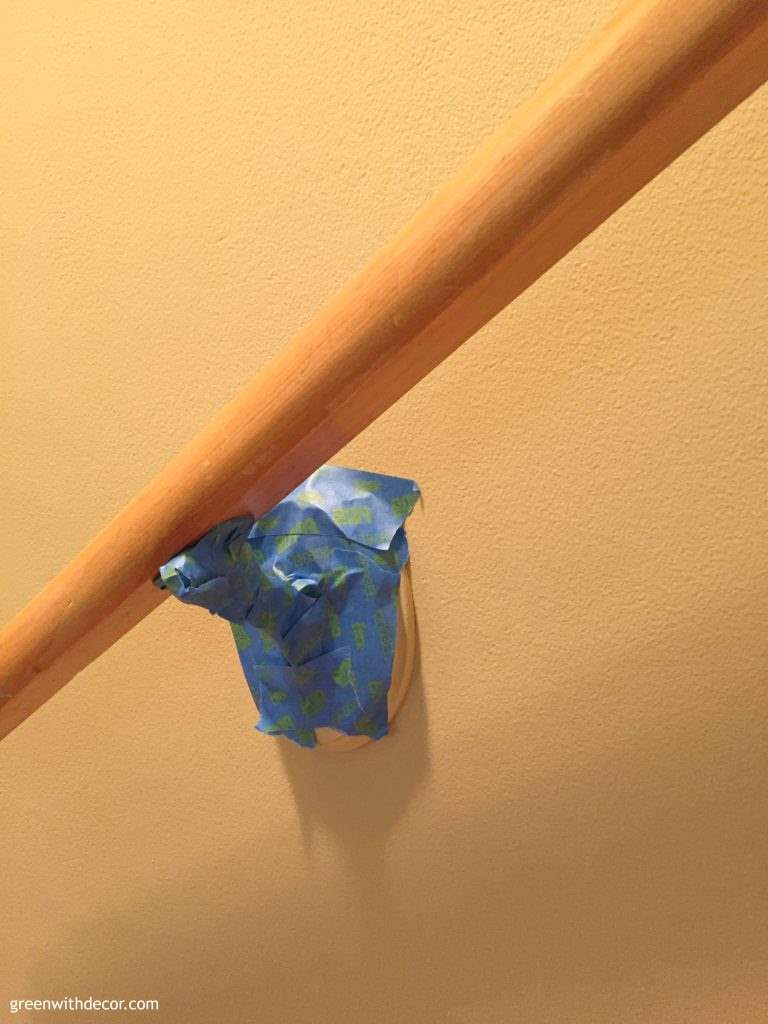 How to paint a banister without taking it off the wall – so easy! I’m never taking the banister off the wall again when I repaint it. | Green With Decor