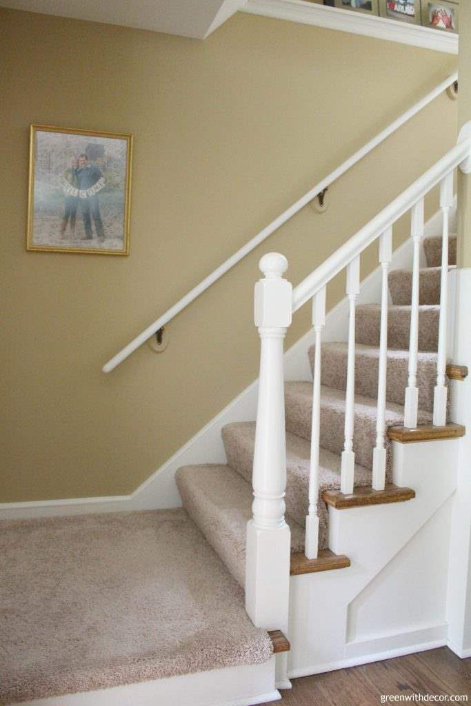 How to paint a banister without taking it off the wall – so easy! I’m never taking the banister off the wall again when I repaint it. | Green With Decor