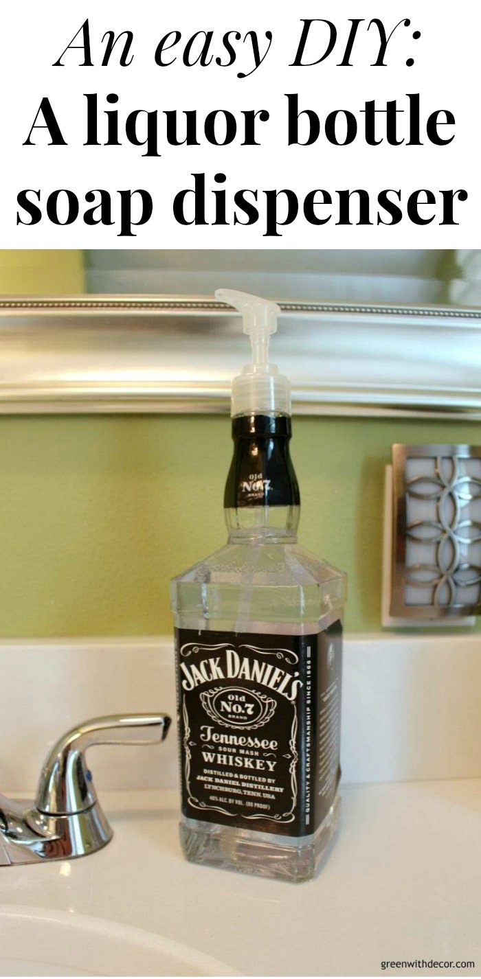 Turn a liquor bottle into a soap dispenser Green With Decor