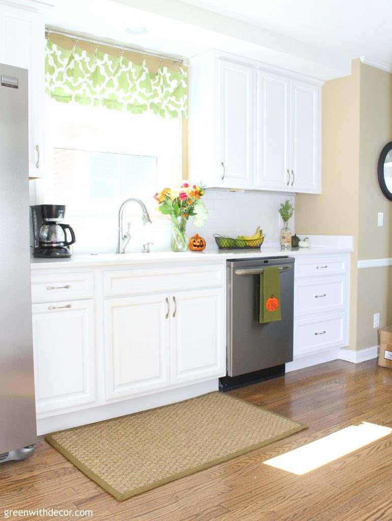 White kitchen decorated for fall