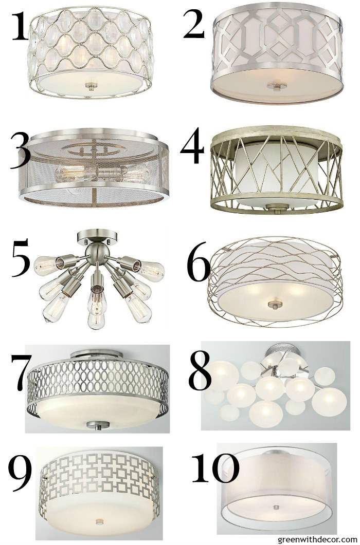 10 pretty close to the ceiling silver light fixtures. Love all these options!