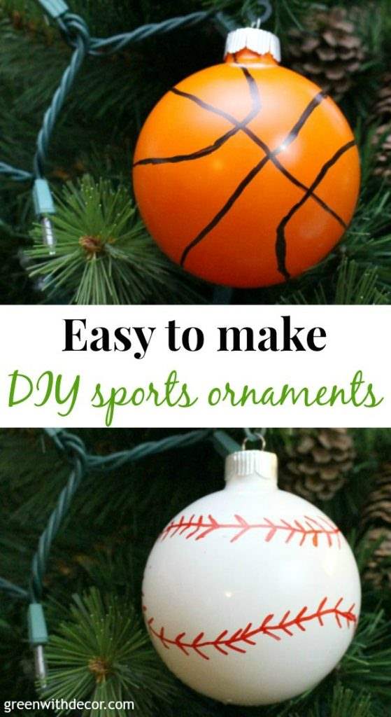 Make these easy DIY baseball and basketball ornaments. What a cute idea, saving this one for Christmas!