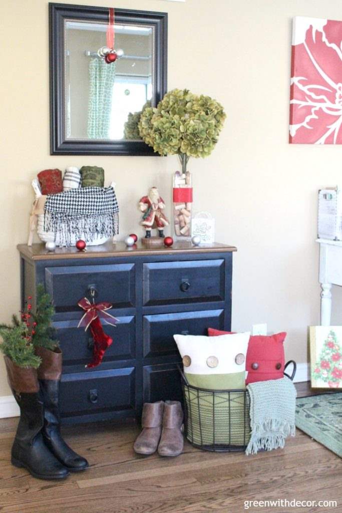 Christmas foyer all decorated with ornaments and ribbons