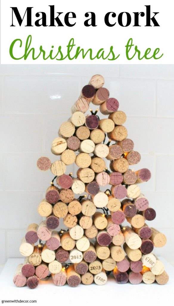How to make a cork Christmas tree. Such a fun cork DIY project, and love that this little tree lights up! What a fun Christmas decoration or gift idea.