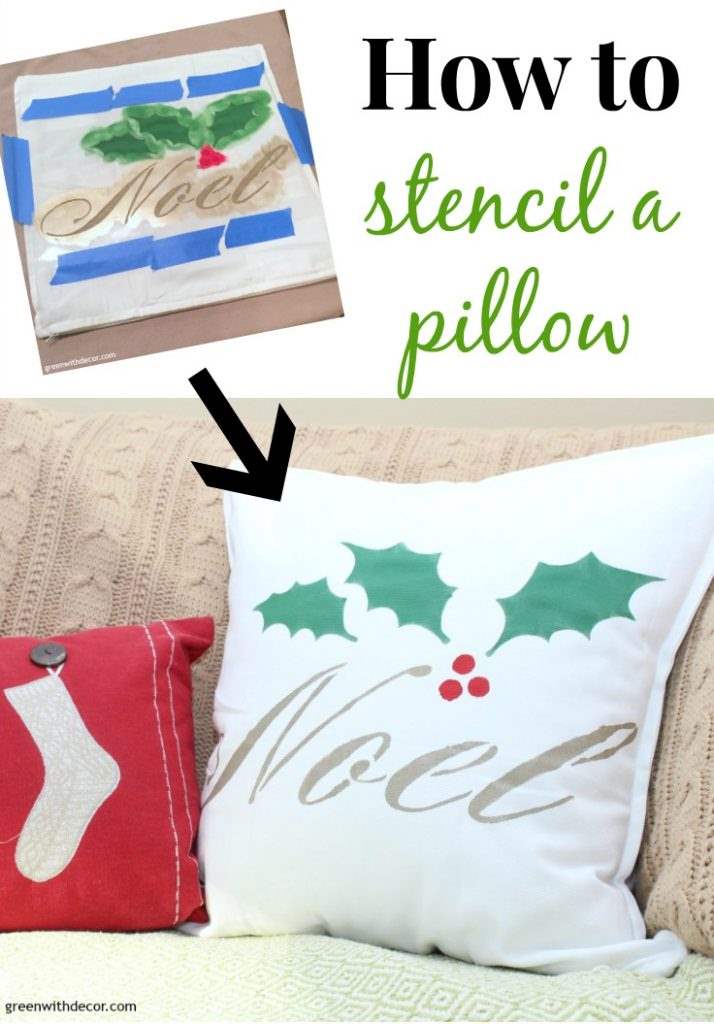 How to stencil a pillow for Christmas. This is such a cute DIY pillow project, and you could make this easy pillow for any holiday or just everyday decor. What a quick, easy project!