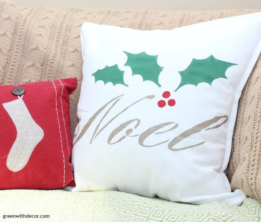 How to stencil a pillow for Christmas. This is such a cute DIY pillow project, and you could make this easy pillow for any holiday or just everyday decor. What a quick, easy project! 