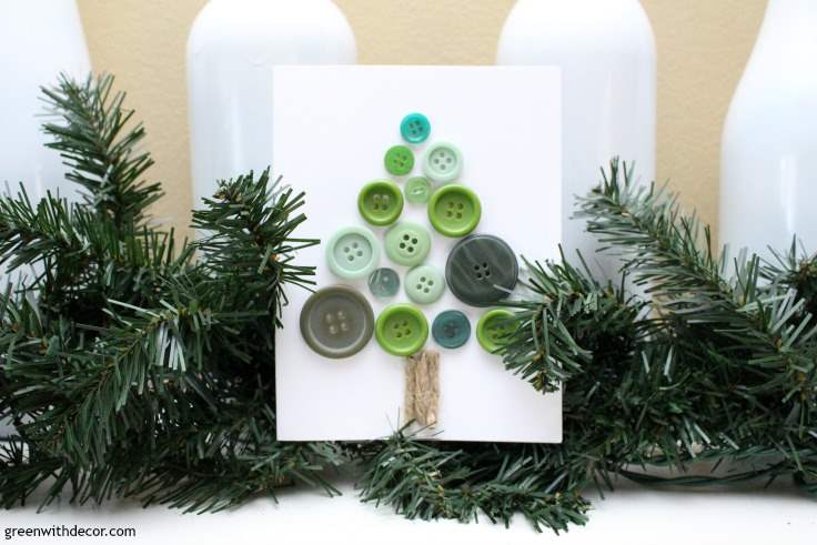 DIY Christmas cards from old buttons. These cards are fun for teachers, neighbors, the mailman, whoever! Plus they add the perfect touch to a present. Cute DIY Christmas craft!