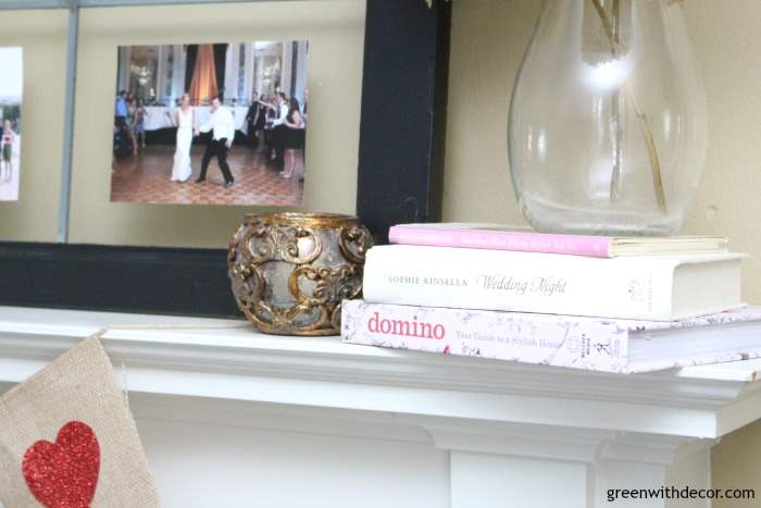 Set up a Valentine’s Day mantle with pieces you already have. Easy Valentine’s Day decorating ideas! Love how this blogger uses thrift store pieces and other everyday decor pieces to set up a pretty pink and neutral Valentine’s Day mantle!. 