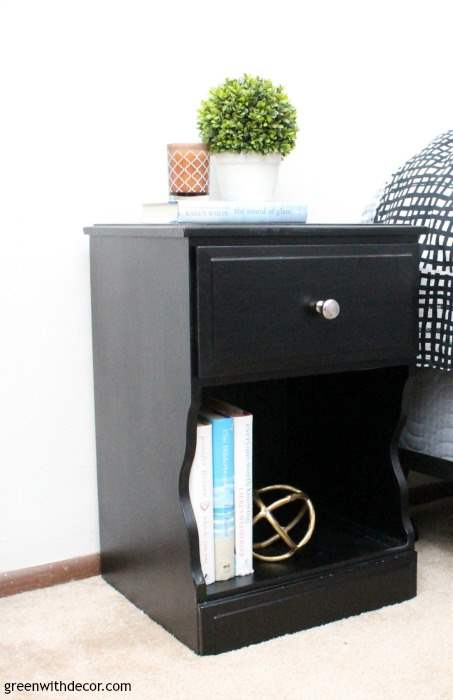 Black spray painted nightstand makeover