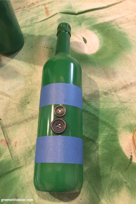 Wine bottles spray painted green for this St. Patrick's Day project