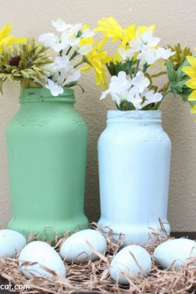 A spring vase idea from old spaghetti jars | diy spring | easter |diy | paint