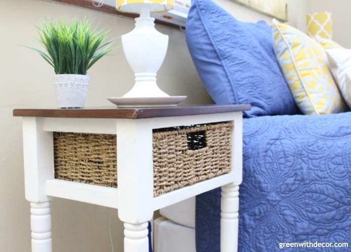 A two-toned makeover: White and wood nightstands | furniture makeover | nightstand | how to use clay paint | get a two-toned look for furniture | guest bedroom makeover | coastal bedroom