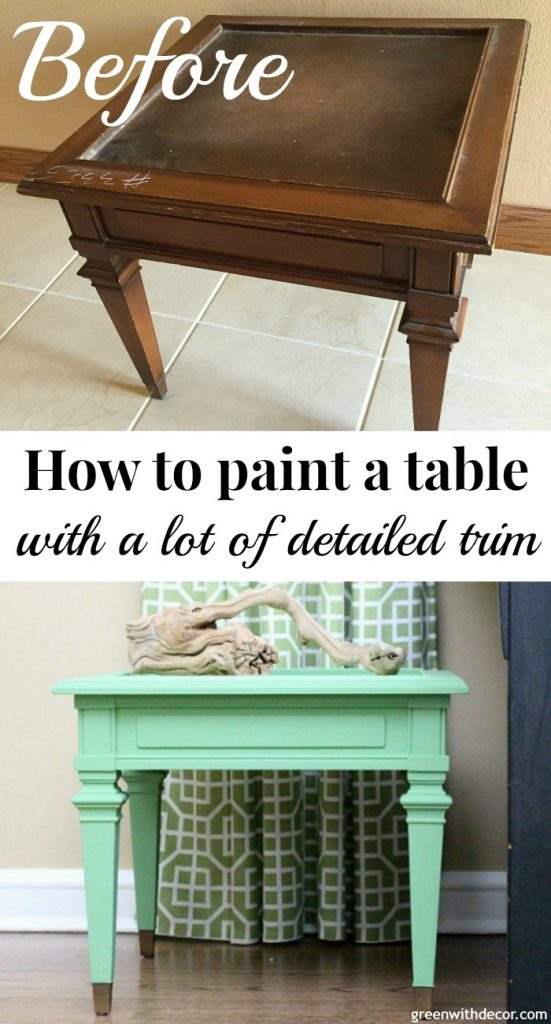 How to paint a table with a lot of trim detail, a detailed tutorial on using clay paint for a side table makeover. Love the pop of color!