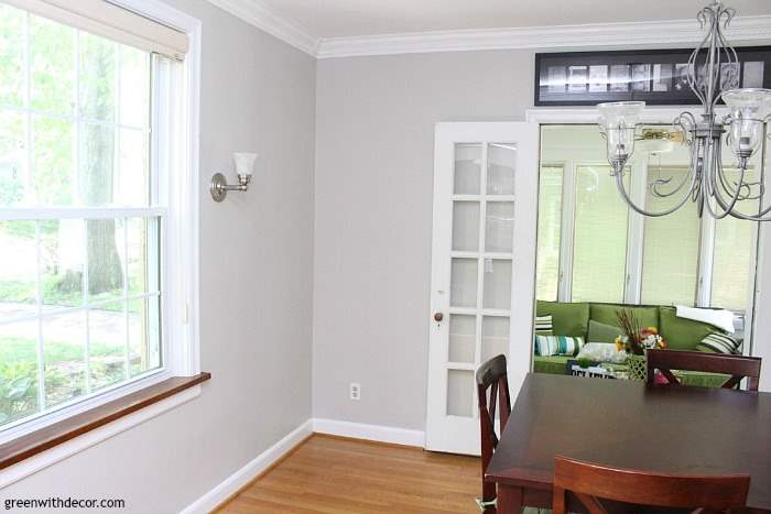 Agreeable Gray paint in the dining room, amazing what some paint can do to brighten up a dark room!