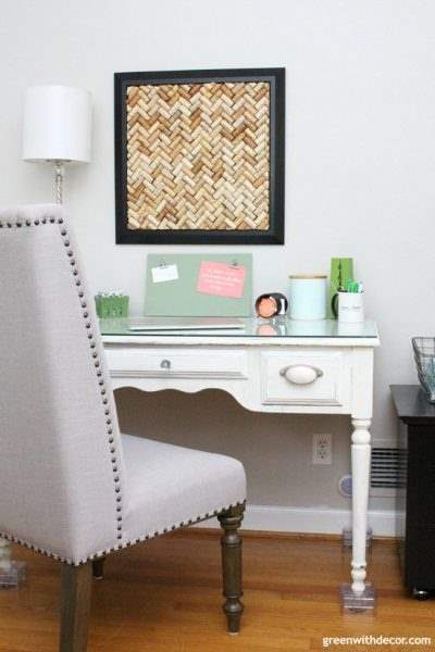 Great home office idea with cork bulletin board