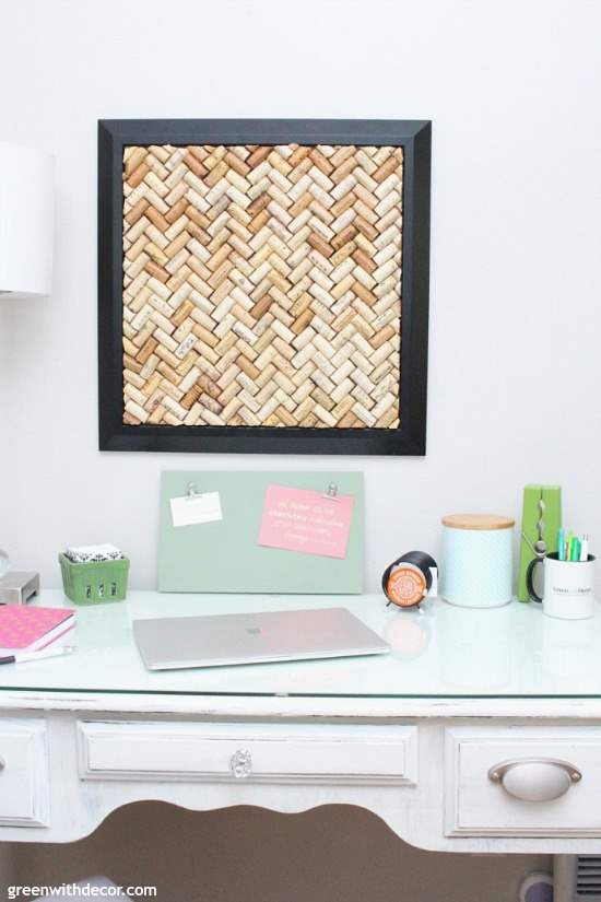 A DIY cork bulletin board in a home office