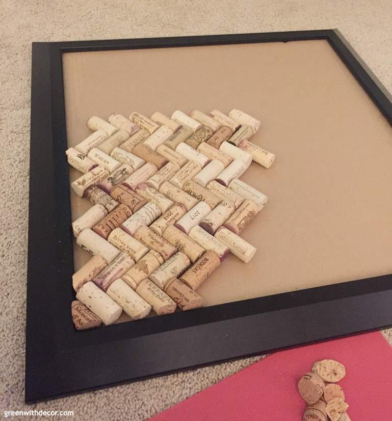 Progress shot of a DIY cork bulletin board