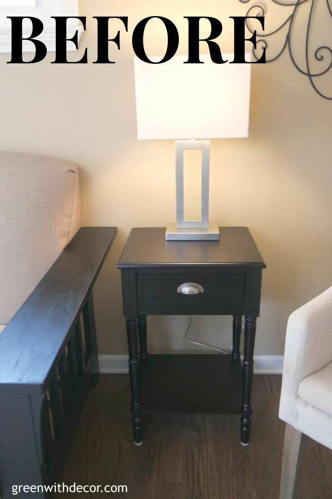 Black end table before painted makeover