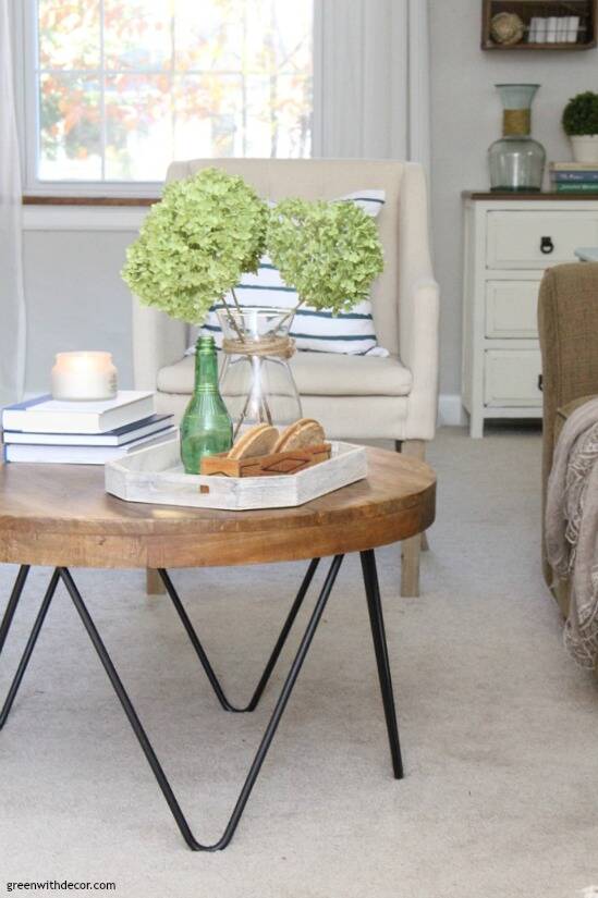 Round wood and metal coffee table