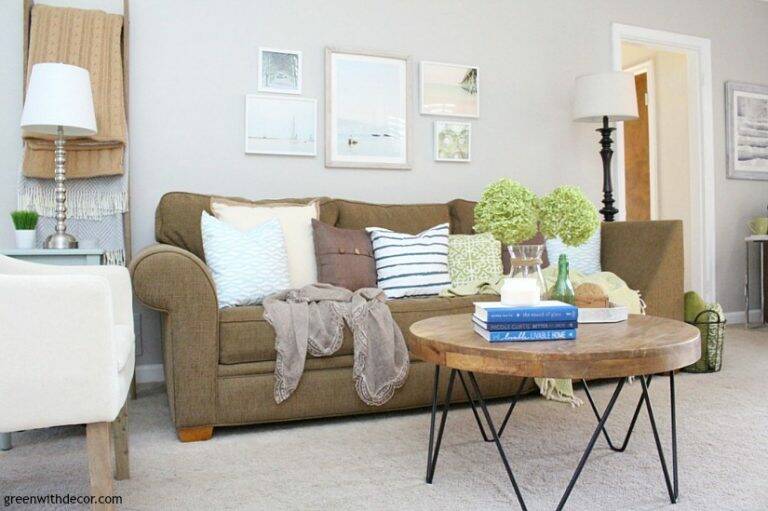 The costal rustic living room reveal - Green With Decor