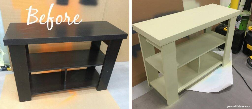 Use a paint sprayer to paint a console table - wow, this is so easy and fast! Perfect for a foyer makeover!