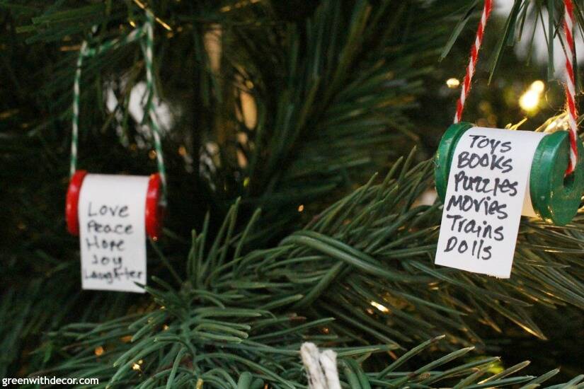 Make these DIY Christmas list ornaments, what a cute idea to decorate the Christmas tree! These ornaments would be fun to make with the kids. What a cute little DIY ornament!