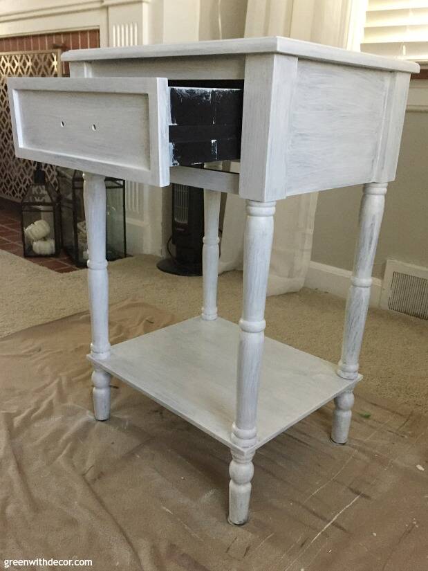 An end table makeover with clay paint. A great furniture makeover with clay paint - looks perfect in this coastal living room!