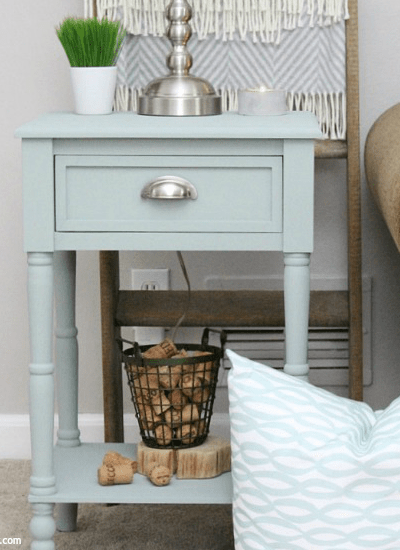 An end table makeover with clay paint. A great furniture makeover with clay paint - this Natural Wax is perfect for sealing a piece without changing the original look of the paint color! Love this pretty beachy blue paint color, perfect for a side table!
