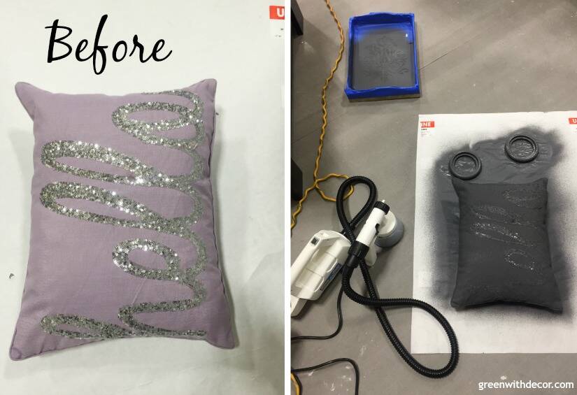 Use a paint sprayer to paint pillows! A great way to change up the color!