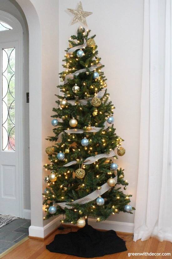 Gorgeous Blue and Gold Christmas Tree + Garland