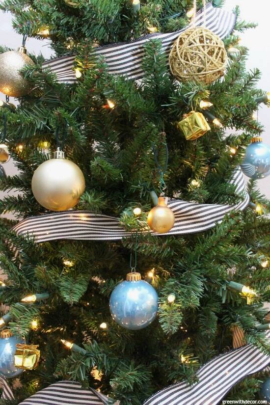 blue and gold christmas tree ornaments