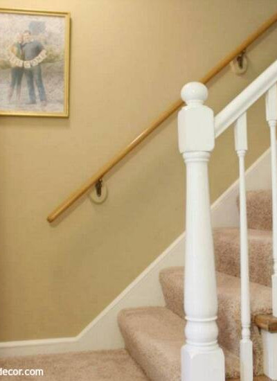 Good ideas for updating a dark, small landing, like paint the trim brighter!