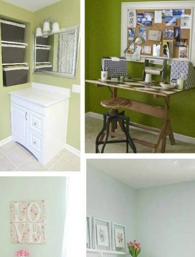 Gorgeous green paint inspiration for every room in the house: kitchen, dining room, bathroom, craft room and bedrooms!